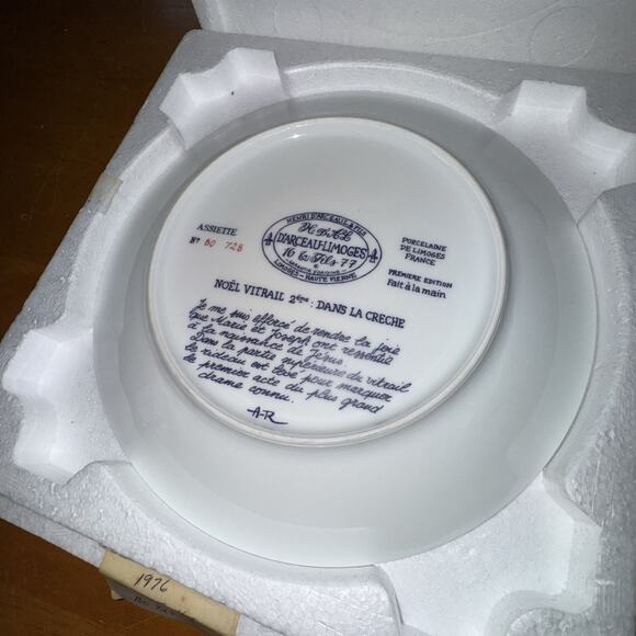Limoges D'Arceau Noel Vitrail Dans La Creche Plate 1976 Christmas Box Cert Auth - Picture 7 of 16